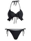 [Vorverkauf] Schwarz 1950er Halter Schnürung Rüschen Saum Bikini Set