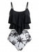 Schwarz 1950er Rüschen Palmen Tankini Set