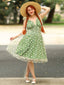 Grün 1950er Gänseblümchen Netz Swing Kleid