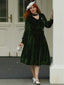 Grün 1950er Schlüsselloch V-Ausschnitt Perle Samt Kleid