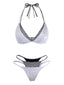 Silber 1980er Halter Schimmernd Optik Zweiteilig Bikini Set