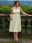 Gelb 1950er Blumen Jacquard Strukturiert Spaghetti Träger Midi Kleid