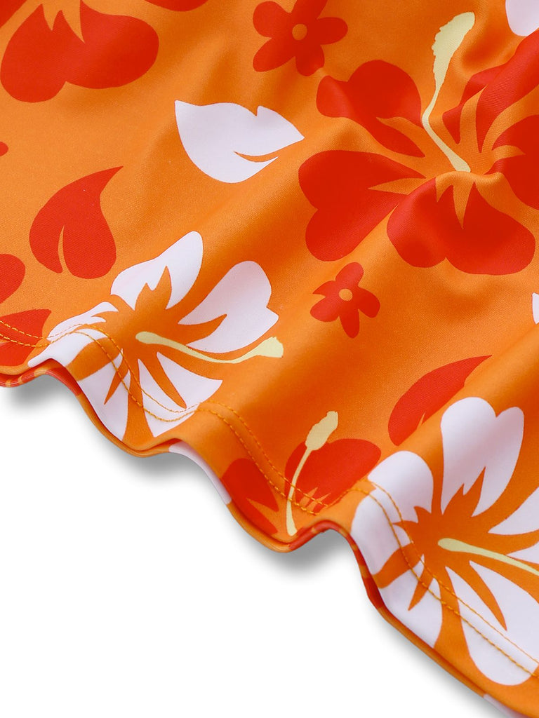 Orange 1960er Blumen Rückenfrei Bikini Set