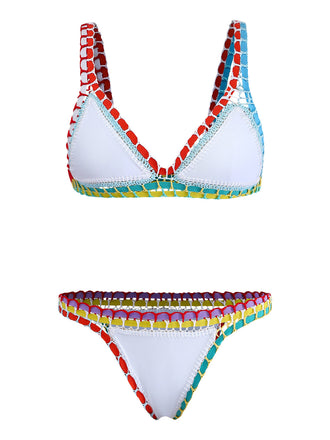 Weiß 1950er Bunt Stricken Halter Bikini Set