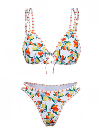 Weiß 1960er Zitrus Dreieck-Träger Bikini Set