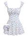 Weiß 1970er Blumen Rüschen Kappärmel Badeanzug-Kleid-detail