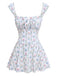 Weiß 1970er Blumen Rüschen Kappärmel Badeanzug-Kleid