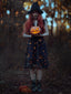 Schwarz 1950er Halloween Kürbis Patchwork Kleid