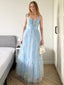 Hellblau 1930er Blumen Netz Stäbchen Schnürung Kleid