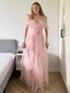 Rosa 1970er Slip Blumen Besticktes Netz Schlitz Kleid