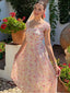 Rosa 1950er Blumen Herzausschnitt Schleife Kleid