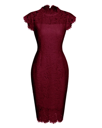 [CZ Lager] 1960er Blumen Spitze Einfarbig Bleistift Kleid