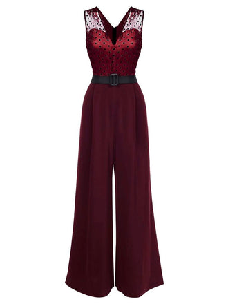 WEINROTER JUMPSUIT MIT GEPUNKTETEM GÜRTEL