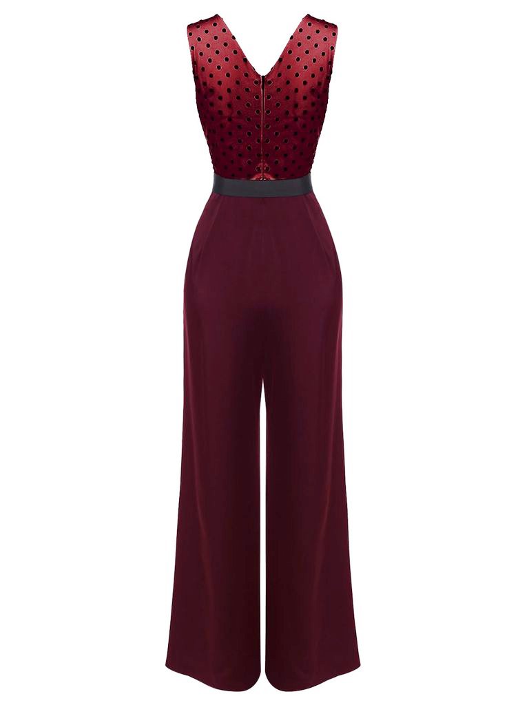WEINROTER JUMPSUIT MIT GEPUNKTETEM GÜRTEL