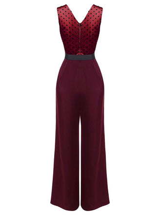 WEINROTER JUMPSUIT MIT GEPUNKTETEM GÜRTEL