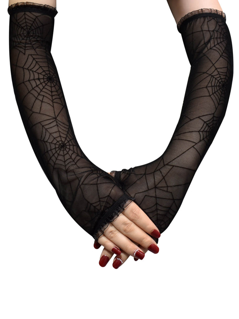 spinnennetz handschuhe Schwarze Halloween Handschuhe mit Spinnennetz – retro stage-German