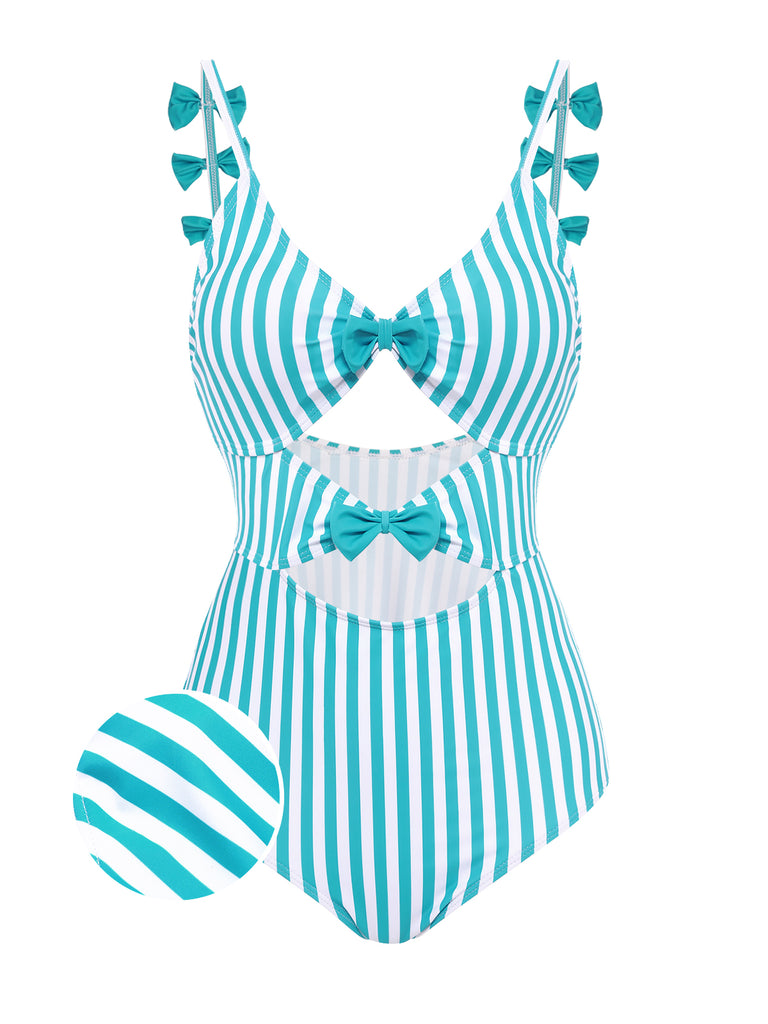 BLAU STREIFEN CUTOUT EINTEILIGES BIKINI SET