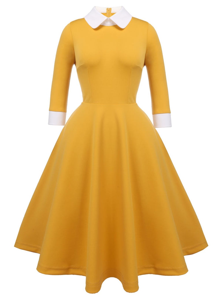 GELB 1950ER 3/4 ÄRMEL SWING KLEID