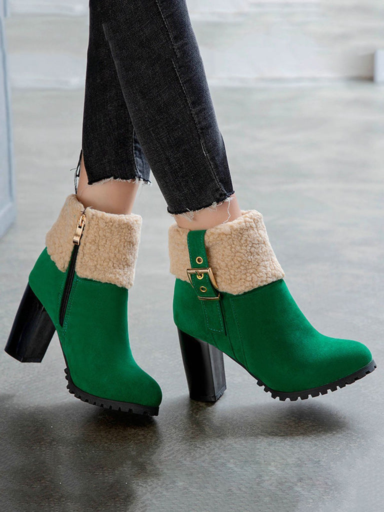 RETRO PLUS – KURZE STIEFEL AUS SAMT MIT DICKEM ABSATZ