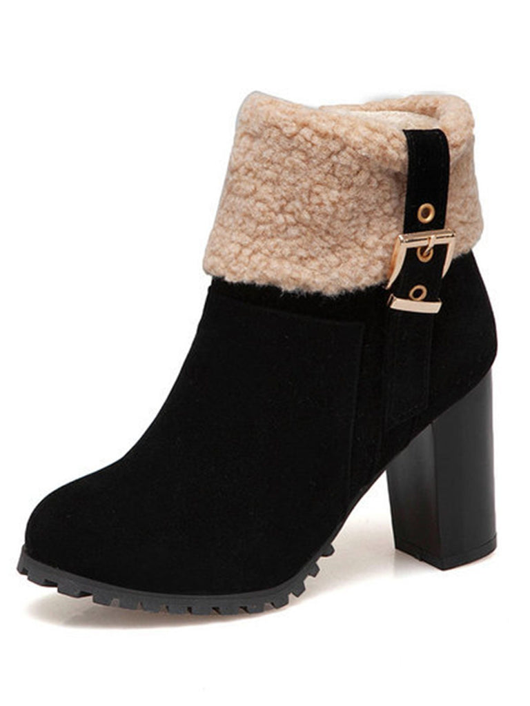 RETRO PLUS – KURZE STIEFEL AUS SAMT MIT DICKEM ABSATZ