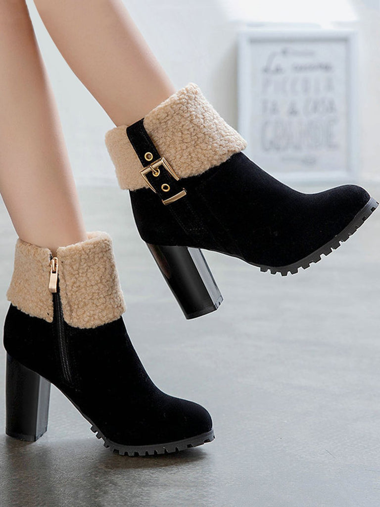 RETRO PLUS – KURZE STIEFEL AUS SAMT MIT DICKEM ABSATZ