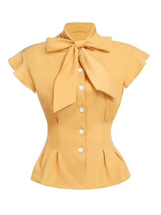 Gelb 1950er Bogen Solide Blusen Top