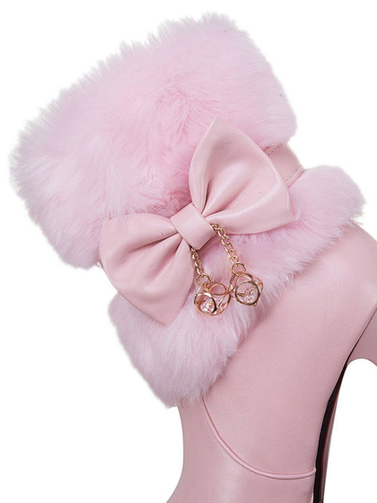 Retro Solide Pelzig Klobiger Absatz Kurz Stiefel