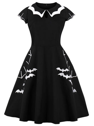 [Übergröße] Schwarz 1950er Halloween Fledermaus Swing Kleid