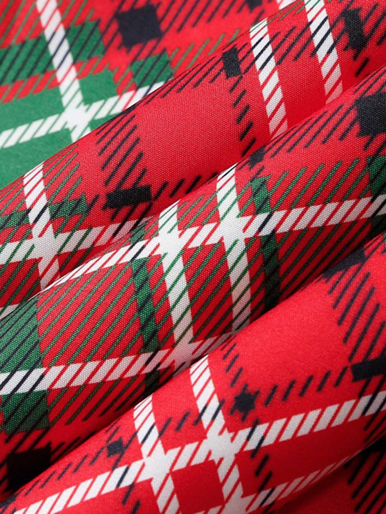 Rot 1950er Weihnachten Plaid Ärmellos Kleid