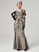 1920er V-Ausschnitt Paillettenbesetztes Mesh Meerjungfrauenkleid Formelles Kleid