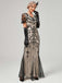 1920er V-Ausschnitt Paillettenbesetztes Mesh Meerjungfrauenkleid Formelles Kleid
