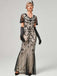 1920er V-Ausschnitt Paillettenbesetztes Mesh Meerjungfrauenkleid Formelles Kleid