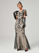 1920er V-Ausschnitt Paillettenbesetztes Mesh Meerjungfrauenkleid Formelles Kleid