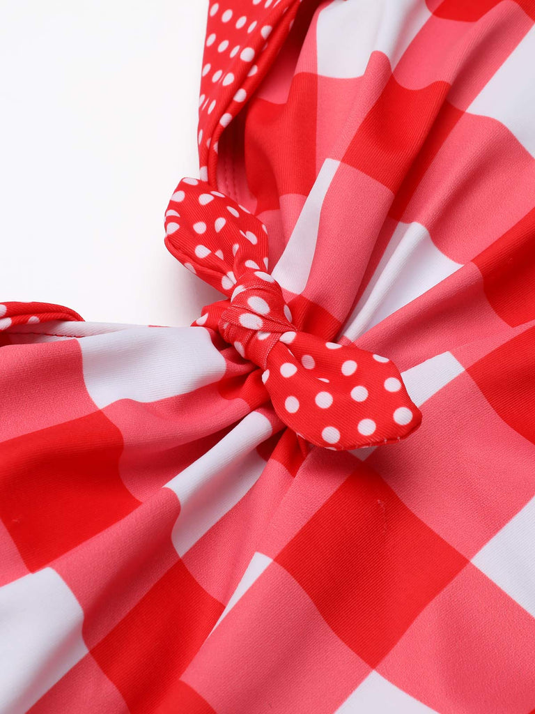 Rot 1950er Kariert Neckholder Bikini Set