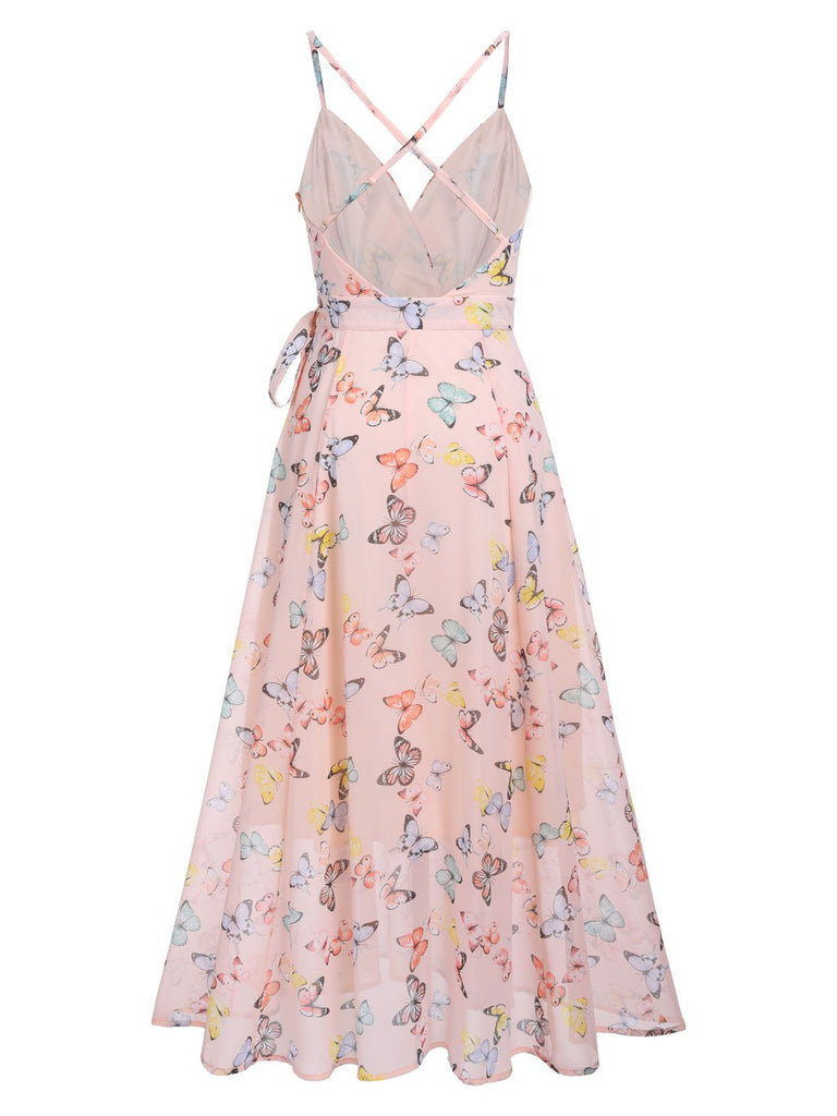Hellrosa 1930er Schmetterling Träger Schnürung Kleid