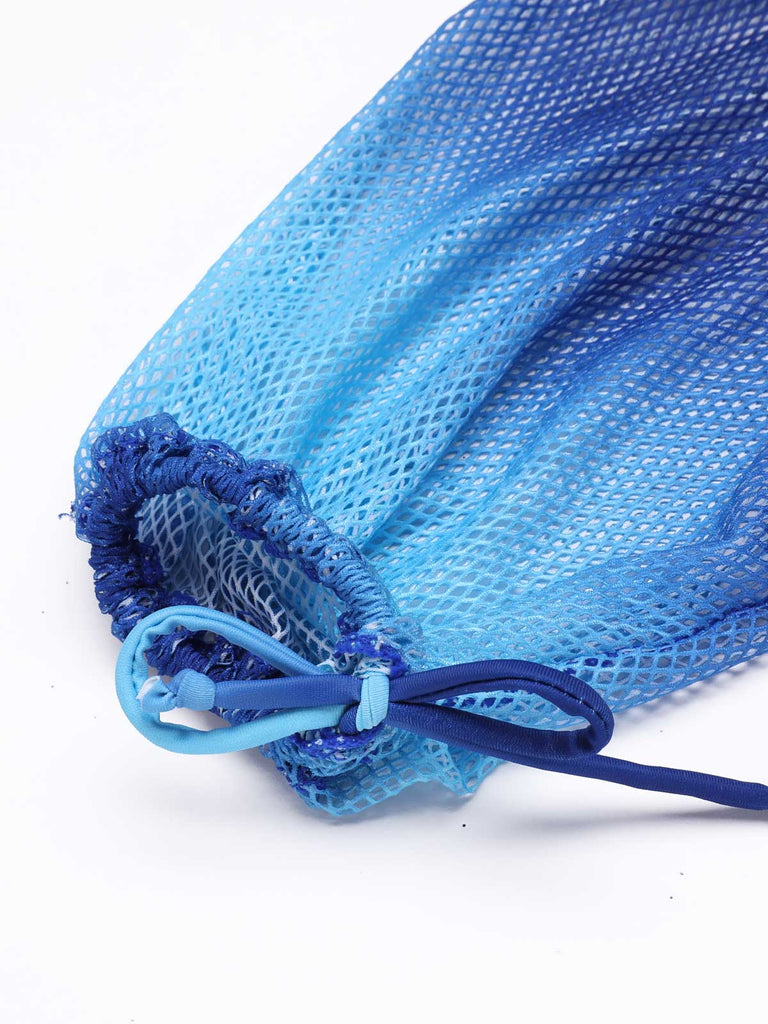 BLAUER EINTEILIGER BADEANZUG MIT PUFFÄRMELN