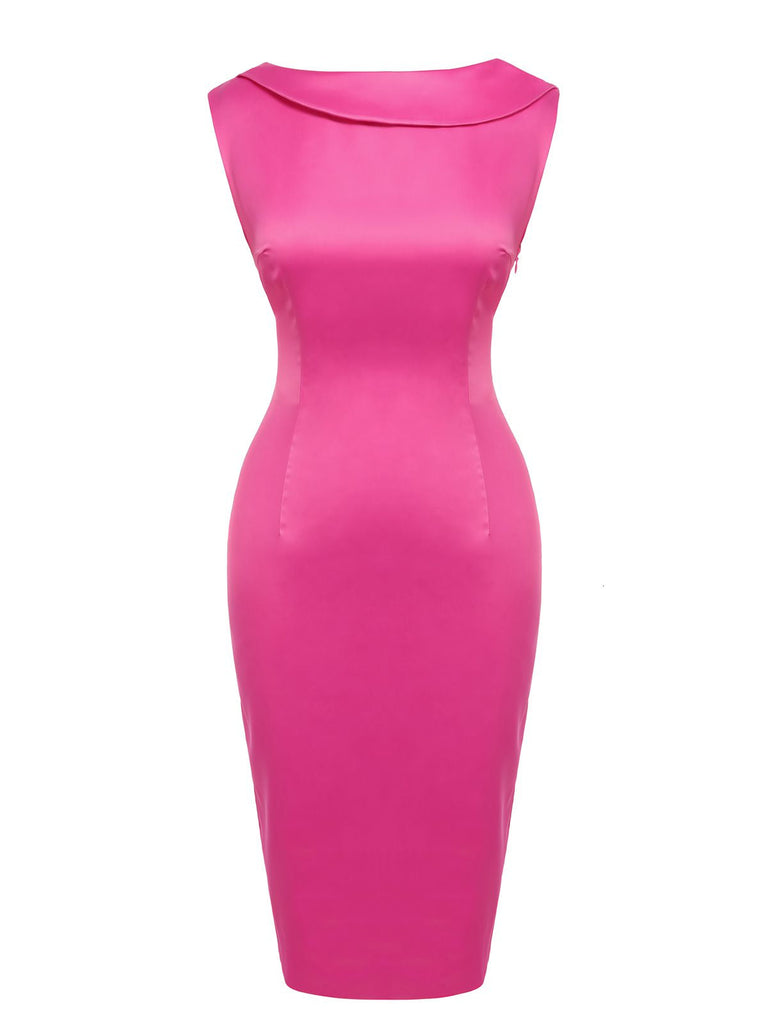 Rosenrot 1960s Satin Bleistiftkleid