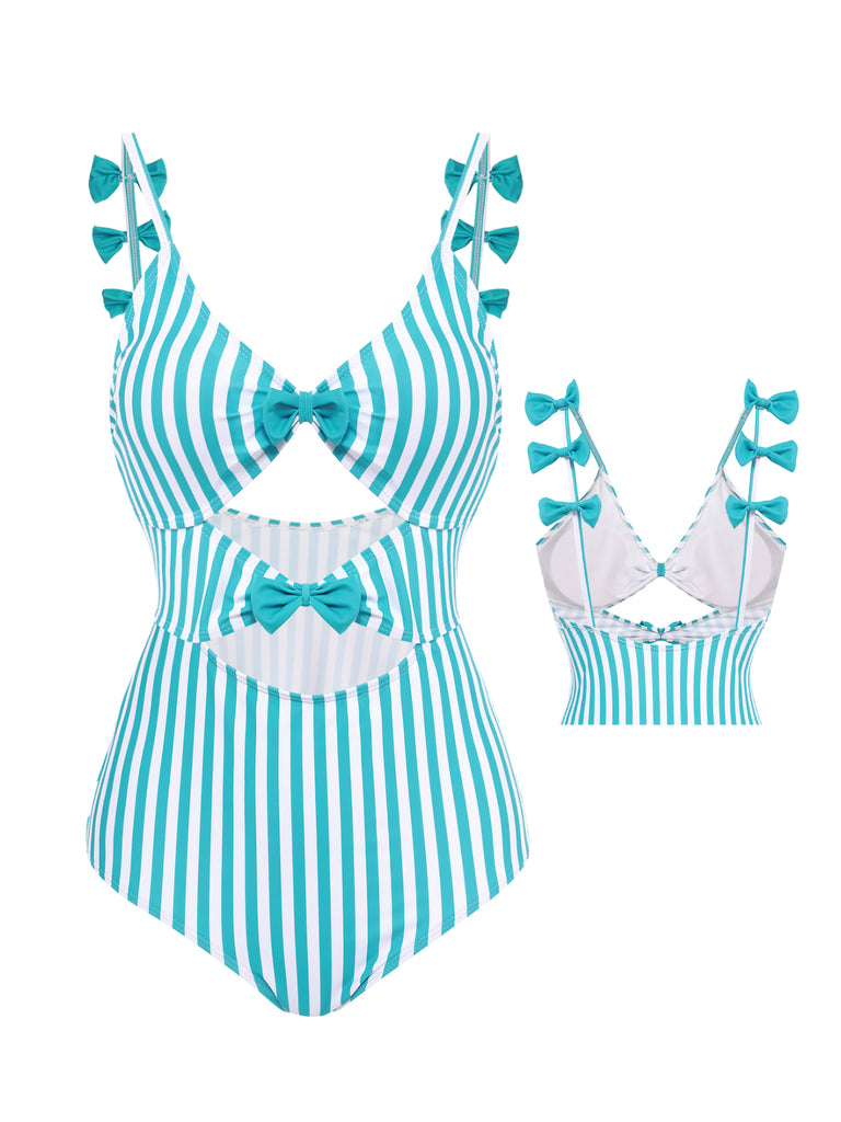 BLAU STREIFEN CUTOUT EINTEILIGES BIKINI SET
