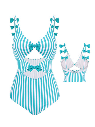 BLAU STREIFEN CUTOUT EINTEILIGES BIKINI SET