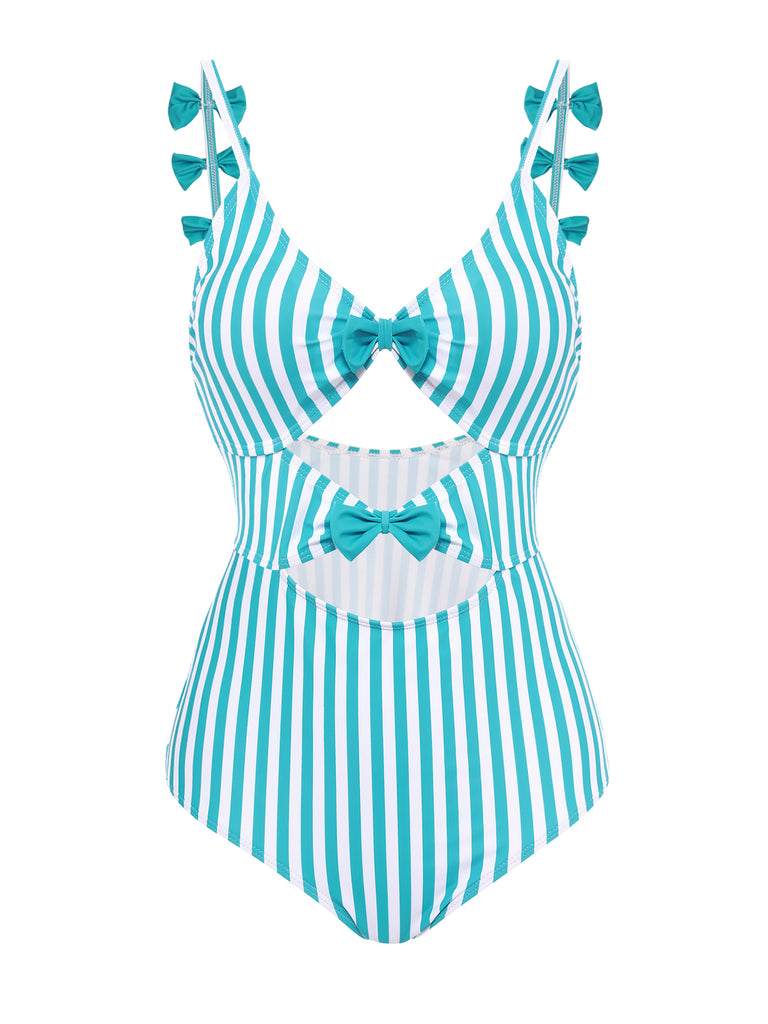 BLAU STREIFEN CUTOUT EINTEILIGES BIKINI SET