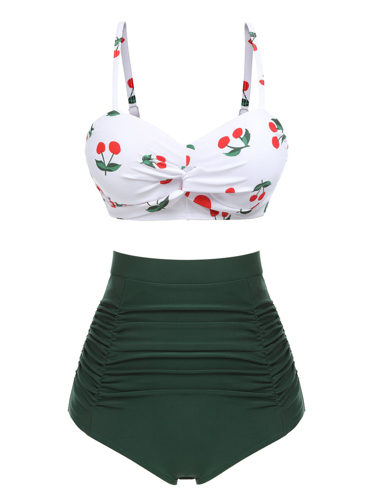 2PCS 1950s Cherry Halter Bikini Set