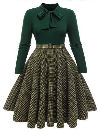 [Vorverkauf] [Übergröße] Dunkelgrün 1950er Kariertes Strick Kleid