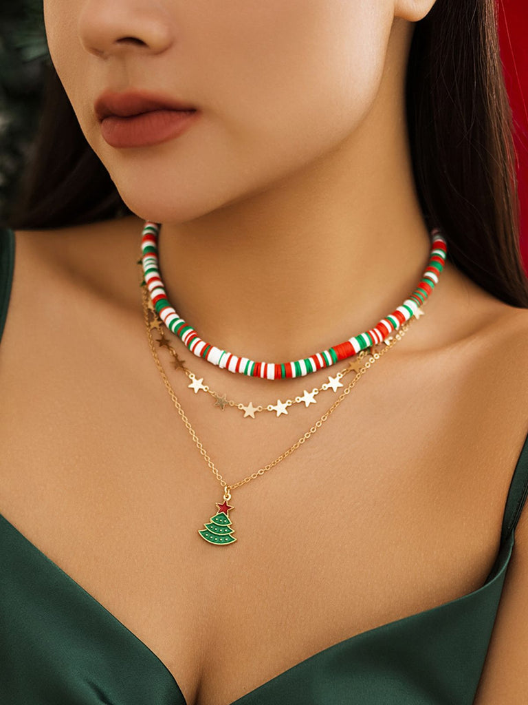 Weihnachtsbaum Polymer Clay Halskette Set