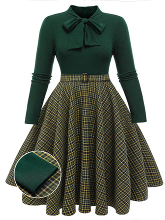 [Vorverkauf] [Übergröße] Dunkelgrün 1950er Kariertes Strick Kleid