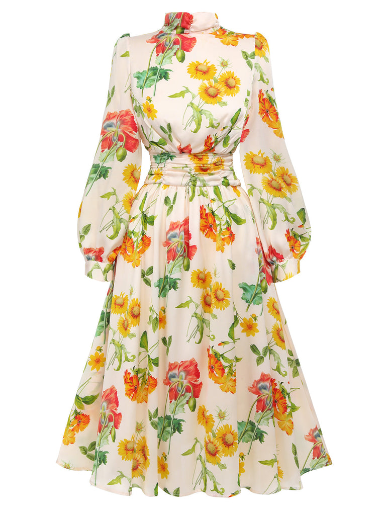 [Vorverkauf] 1930ER LANGÄRMLIGES SWING KLEID MIT BLUMEN