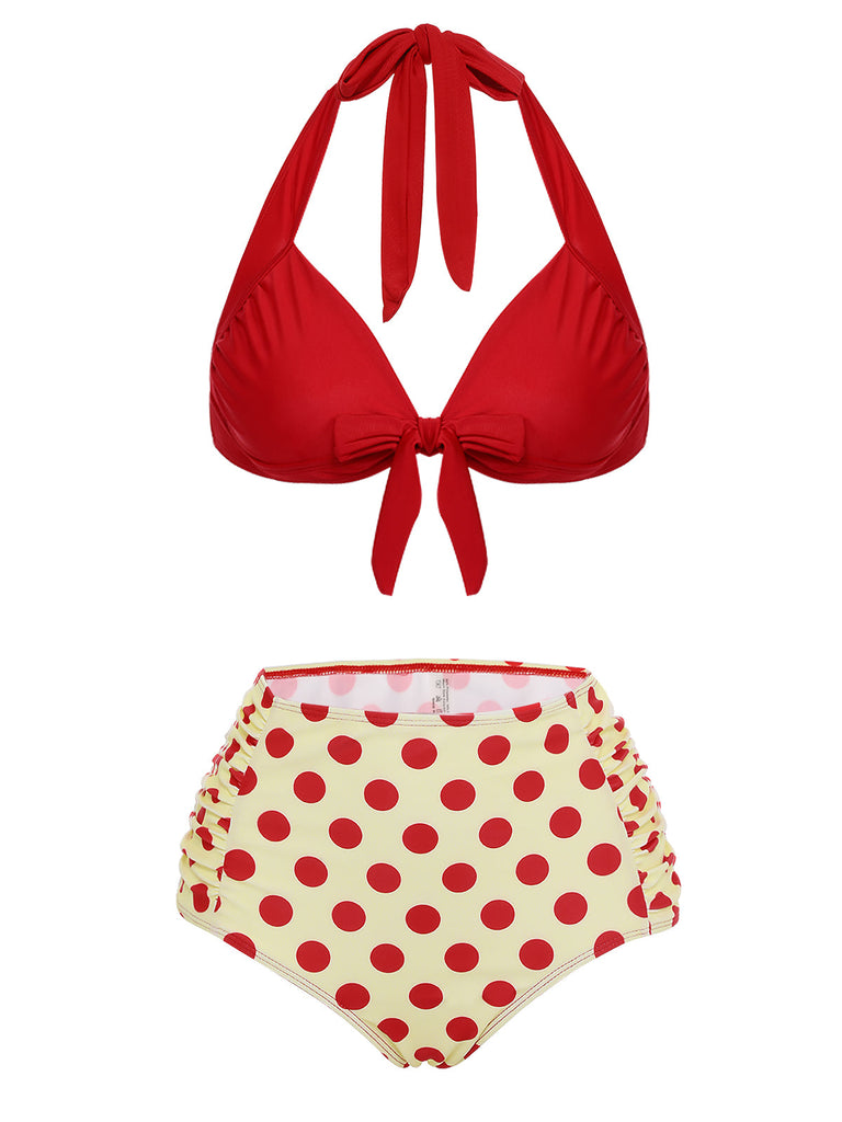ROTE GEPUNKTE HALFTER-BIKINI-SET