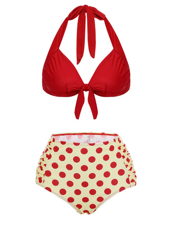 ROTE GEPUNKTE HALFTER-BIKINI-SET