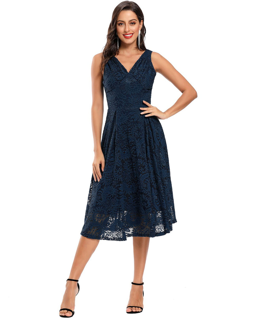 Rot 1950ER SPITZE BLUMEN SWING KLEID