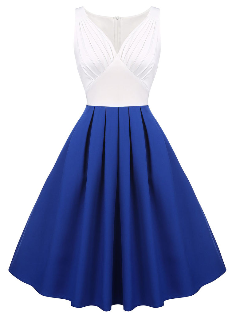 1950ER ÄRMMELLOS PATCHWORK V-AUSSCHNITT KLEID