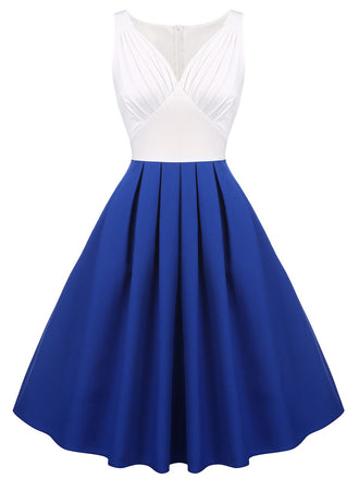 1950ER ÄRMMELLOS PATCHWORK V-AUSSCHNITT KLEID